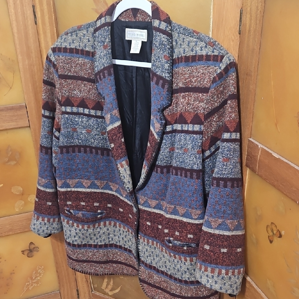 Pendleton Blue and Brown Patterned Blazer - image 4